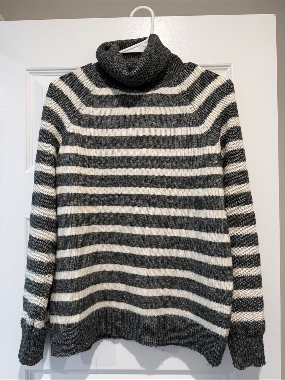 LOFT Dark Gray & Cream Striped Turtleneck Sweater